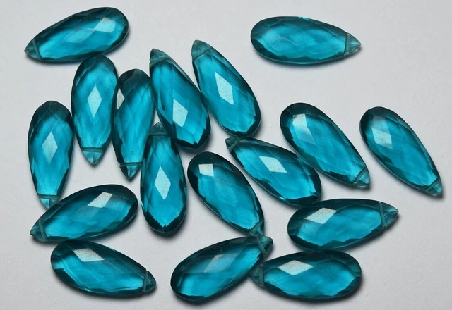 Peacock Blue Hydro Quartz Pear shape 30x10 mm Side Drill 8 Matched Pair Gemstone