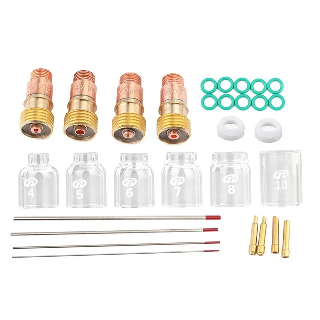 30PCS Tungsten Needles Welding Torch Stubby Gas Lens Glass Cup Kit For WP 26