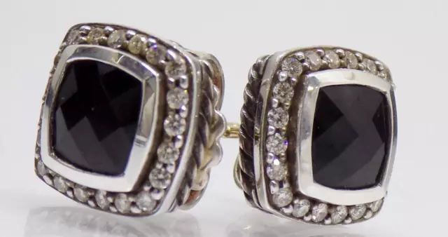 DAVID YURMAN Albion Diamond Black Onyx Sterling Silver Square Earrings18k Stem