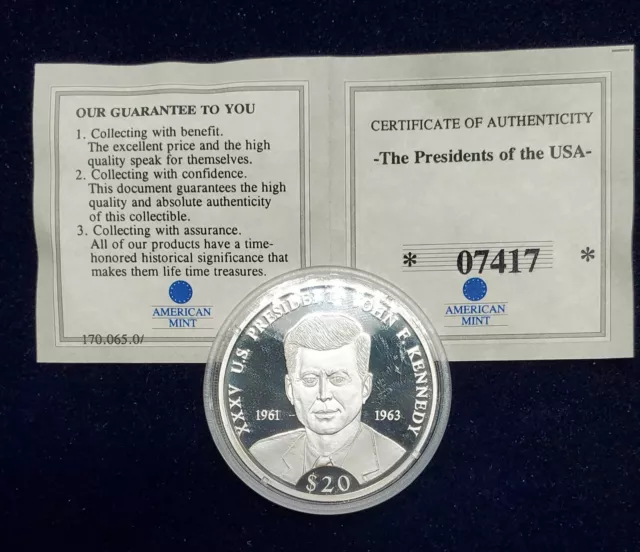 2006 Republic of Liberia XXXV US President John F. Kennedy $20 coin.