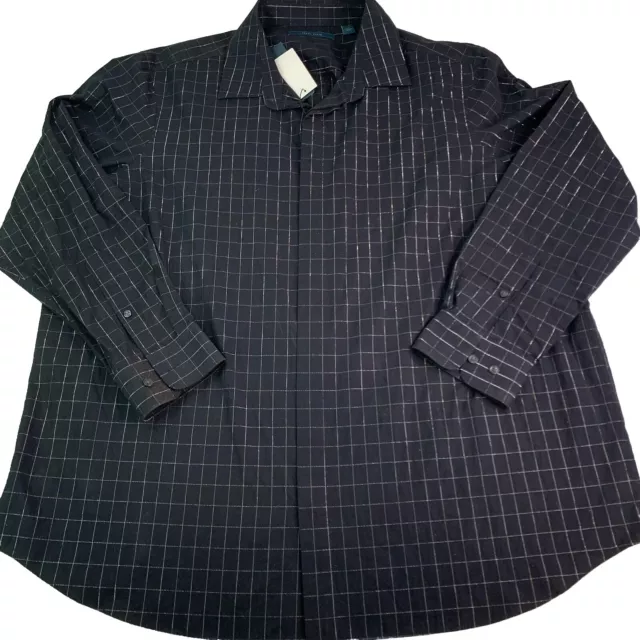 NWT Perry Ellis Mens Black Check Long Sleeve Button Up Shirt Big & Tall Size 2X