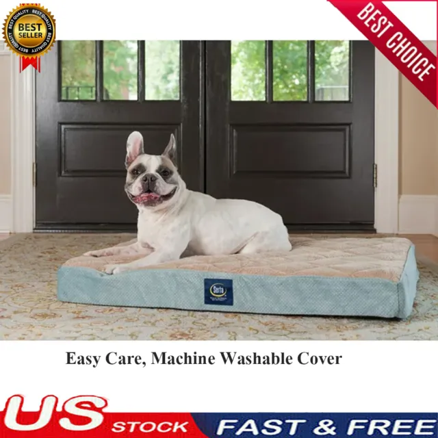 Pillow Top Pet Dog Bed Large Joint Pressure Relieve Foam & Fibers Easy Care Blue