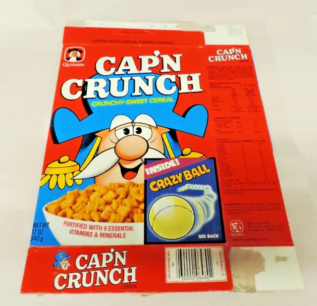 Quaker Oats Cap'n Crunch Crazy Ball Cereal Box  12 Oz Used 1981