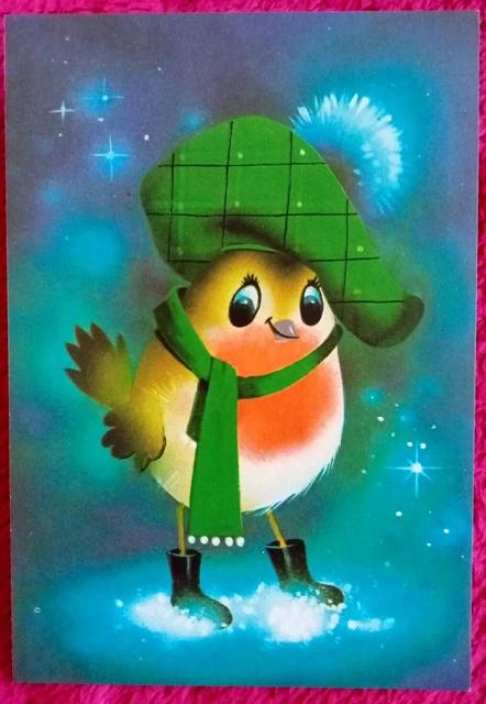 Merry Christmas Vintage 1970's Greeting Card Happy Traditional Red Robin Snow