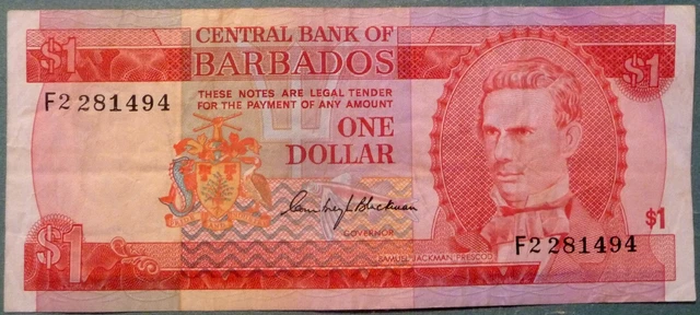 BARBADOS 1 DOLLAR Note From 1973, P 29 $5.98 - PicClick CA