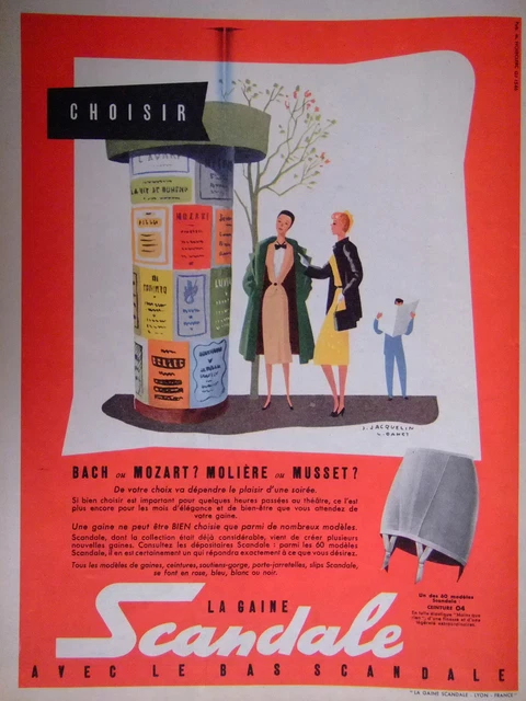 Publicité Presse 1954 Scandale La Gaine Avec Le Bas - Signé Jacquelin Et Danet