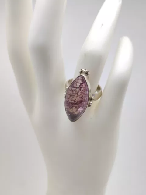 Phantom Purple Quartz Oval Stone Sterling Silver 925 Stamp Ring Size 8US Jewelry 2