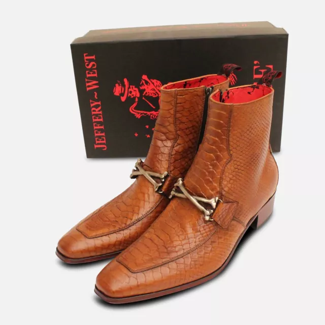 NEW JEFFERY WEST Shoes Designer Tan Snake Zip Brown Boots Cuban