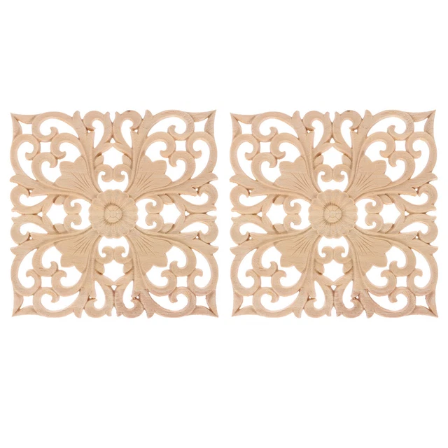 2 piezas de flor cuadrada tallada 0,7X15X15CM madera