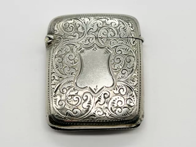 Antique Solid Sterling Silver Nice Original Vesta Case - Blank Cartouche