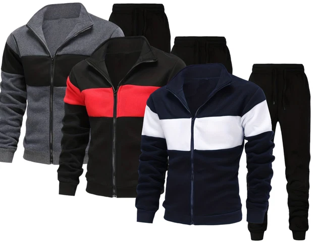 Tuta uomo, ginnastica Uomo: Set Classico 2 Pezzi, Blocchi di Colore, Zip Intera,