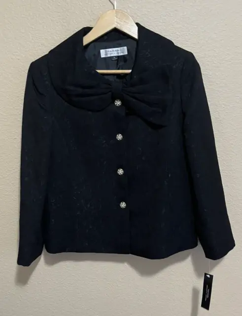 Tahari Women’s Size 10 Medium Suit Blazer Jacket Bow Black Formal Embellished