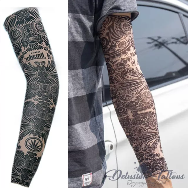 Temporary Tattoo Sleeve Nylon Arm Warmer Aztec Tribal Mens Women's Kids Sport