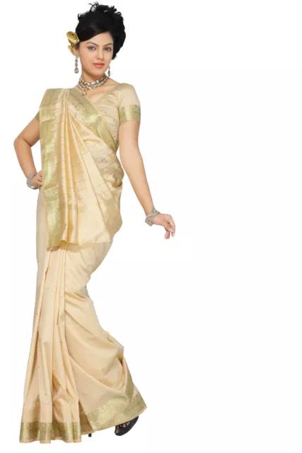 Golden Art Silk Saree Sari fabric India Golden Border