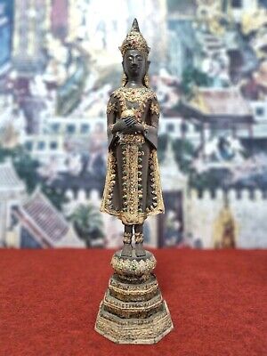 Gemstone Buddha Statue Gold Bronze, Holding Bowl, Thai Buddhism Decoration