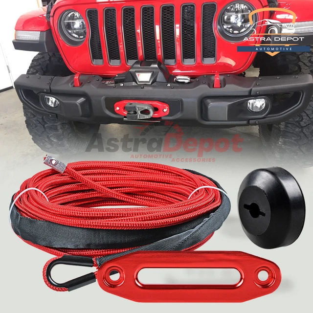 50' x 1/4" 7000LB Red Synthetic Winch Rope + 4 4/5" Hawse Fairlead + Stopper UTV