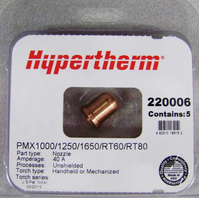 Hypertherm Genuine Powermax 1000/1250/1650 40 Amp Nozzles 220006 5pk