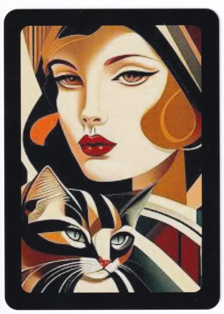 1  wide swap playing card STUNNING ART DECO LADY & CAT