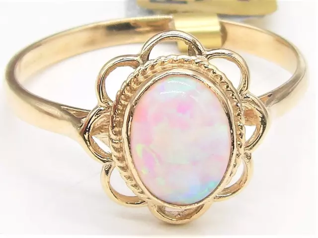 9Ct Gold Opal Ring Cabochon 9 Carat Yellow Gold  Single Stone Size  P