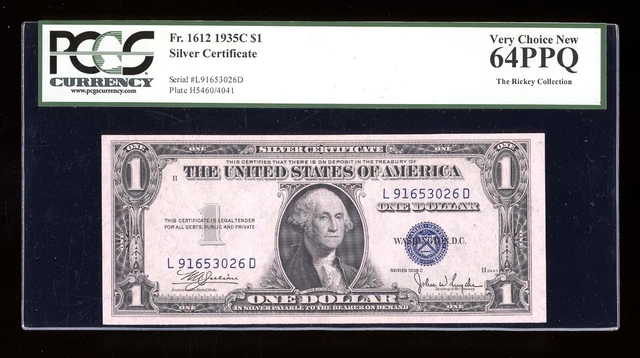 DBR 1935-C $1 Silver Fr. 1612 LD Block PCGS 64 PPQ Serial L91653026D