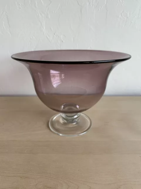 Blown Glass Amethyst Purple Glass Pedestal Compote Large Footed Bowl