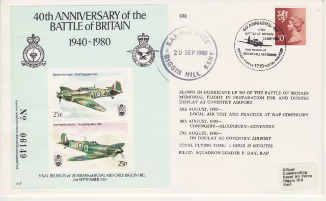 GB Stamps RAF Souvenir Cover 40th Anniv. Battle of Britain MS, Spitfire 1980