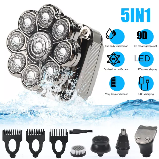 9D 5in1 Rotary Shaver Cordless Hair Trimmer Bald Head Razor Electric Men Wet Dry 2