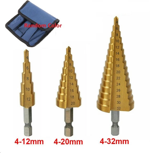3 / Set Ars Foret Conique Titane Bout Trou Couteau 4-12/20/32mm Bois Outils