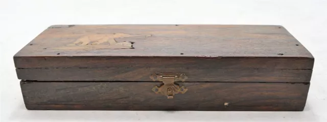 Antique Ebony Wood Small Storage Box Original Old Hand Carved Inlay 2