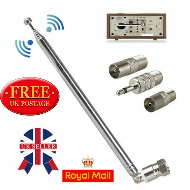 NEW TELESCOPIC DAB FM Radio Aerial w 3 Adapter HiFi AV Receiver Mini