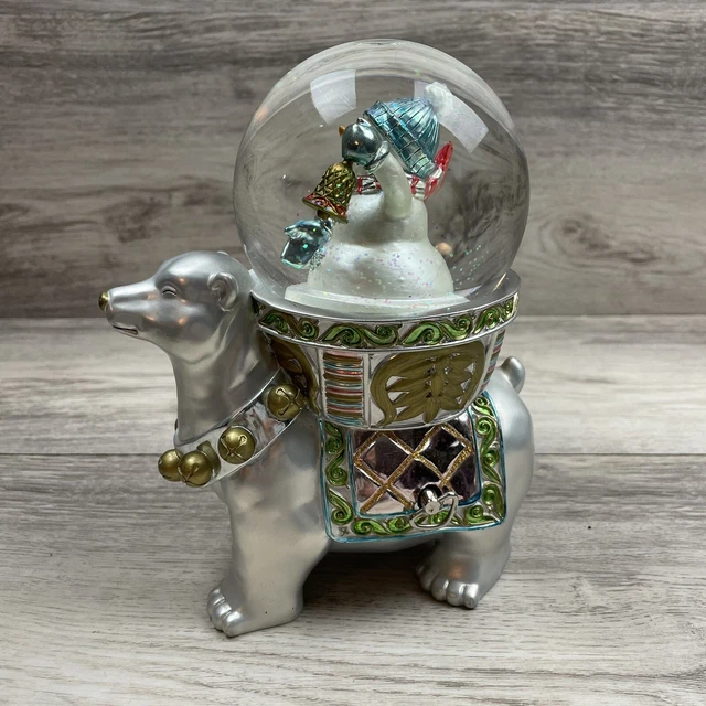 Snowman Snow Globe Riding Polar Bear Musical 7.5” Tall Winter Christmas Snow