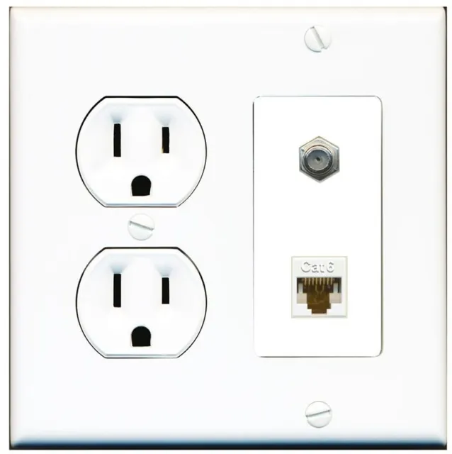 1 Port CAT6 Coax F-F Wall Plate w-Round Power Outlet