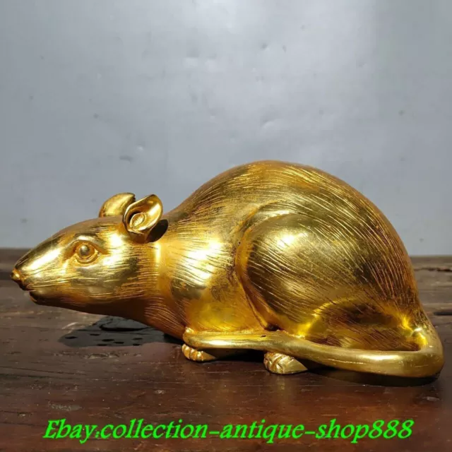 Old Chinese Bronze Gilt Fengshui 12 Zodiac Mouse Mice wealth Lucky animal statue