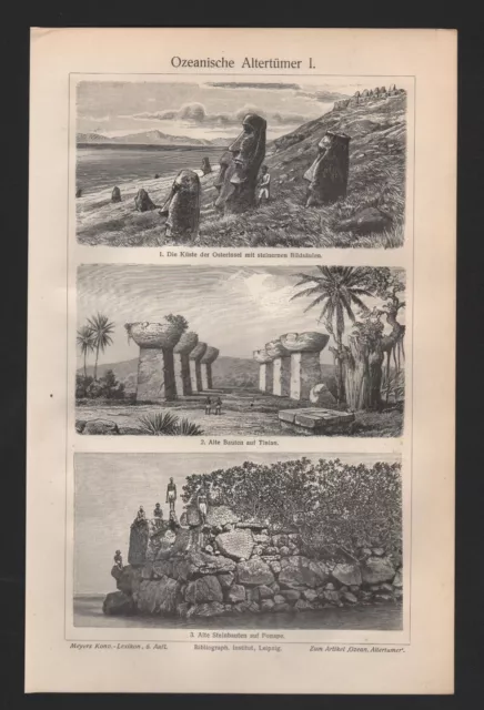 Lithografie 1908: Ozeanische Altertümer I/II. Ozeanien Australien Kunst Kultur