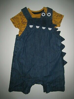 New F&F Baby Boys Crocodile Dungarees & T-Shirt 2 Piece Outfit Set - 3-6 Months