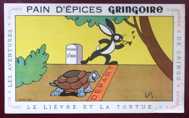 Buvard - Pain D'épices - Le Lièvre Et La Tortue - La Fontaine - Illustrateur Coq