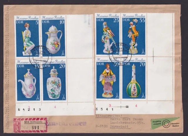 Gezähntes Leerfeld Briefmarken DDR Zusammendruck R Brief Meissener Porzellan