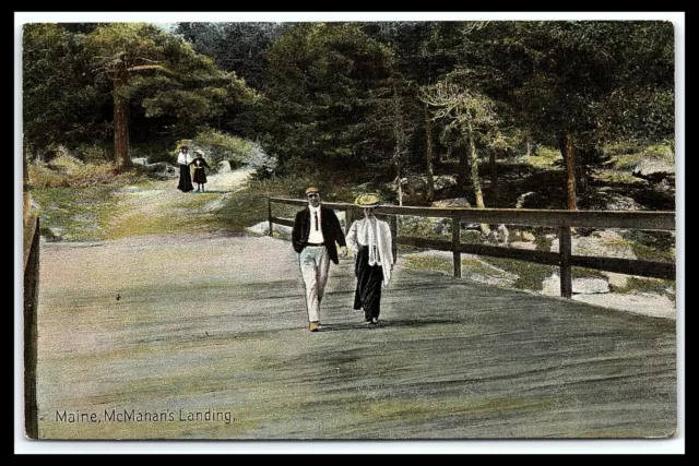 Maine McMahan's Landing Postcard Man and Woman Vintage Attire     pc15 1