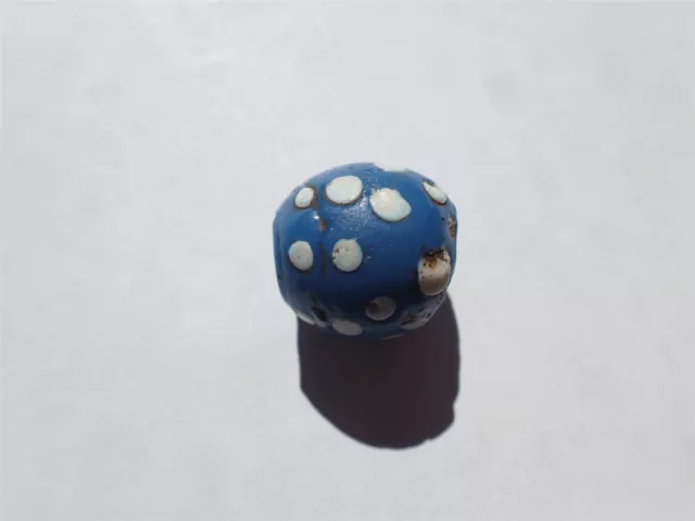 Antique Venetian Rare Fancy Eye "Skunk" Medium Blue Trade Bead - 14.5x14.5mm - 1
