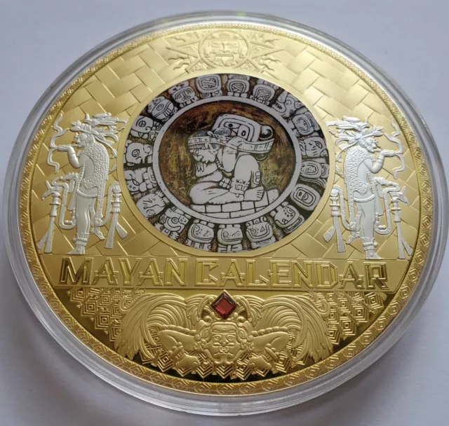 Mexiko / Maya Kalender / Azteken - 10 Cm Gigant Medaille - Gold / Vergoldet -Rar