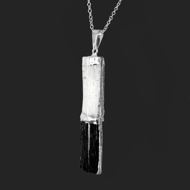 Black Tourmaline SELENITE Crystal Chakra Pendant & 925 Sterling Silver Necklace