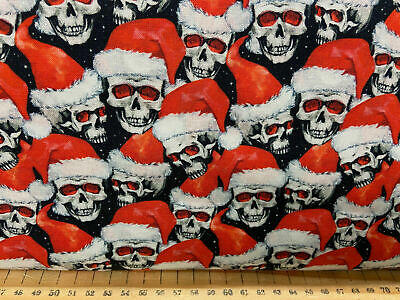 Craft Cottons Skulls in Hats Christmas Cotton Fabric Extra Wide by 1/4 Metre*