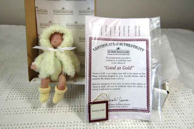Ashton-Drake Galleries Sweet As You Please Series “Good As Gold” Miniature Baby 3