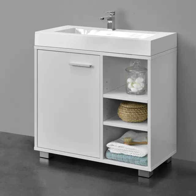 Mueble de Lavabo Baño Debajo del Lavabo con Puerta y 3 Estantes Ranura Blanco