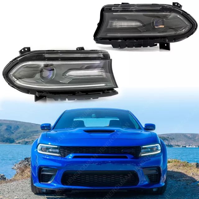 Pair LED Halogen lamps Dual Headlights Assembly for 2015-2023 Dodge Charger DRL