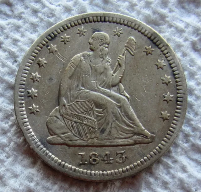 1843 Seated Liberty Silver Quarter Rare Date Philadelphia Mint XF Detail Cleaned