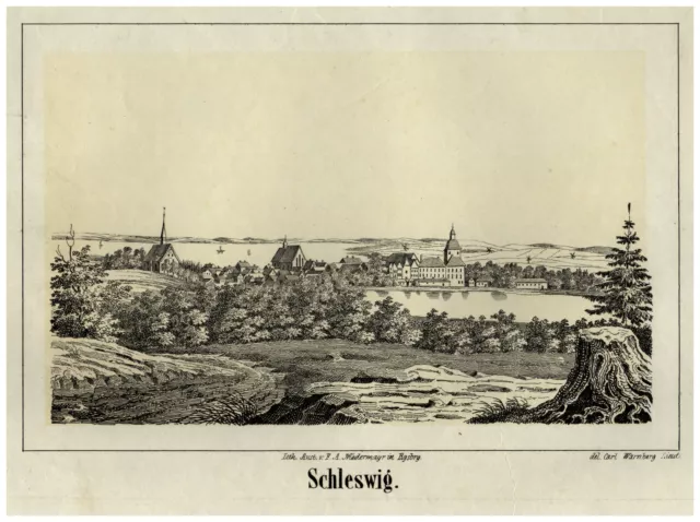 Schleswig Vista General Original Litografía Carl Warnberg 1850