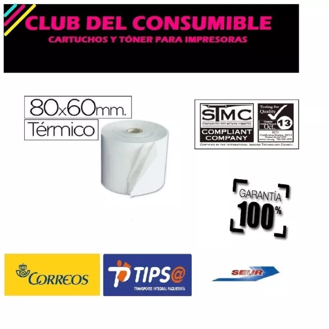 8 Rollos De Papel Termico  Para Impresora Tickets 80X60X12 Mm