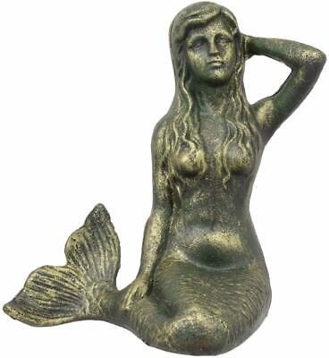 6.75"L Nautical Siren Expecting Mermaid Cast Iron Rustic Patina Finish Statue