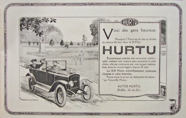 Publicité De Presse 1921 Voitures Puissantes La 12/14 Hurtu
